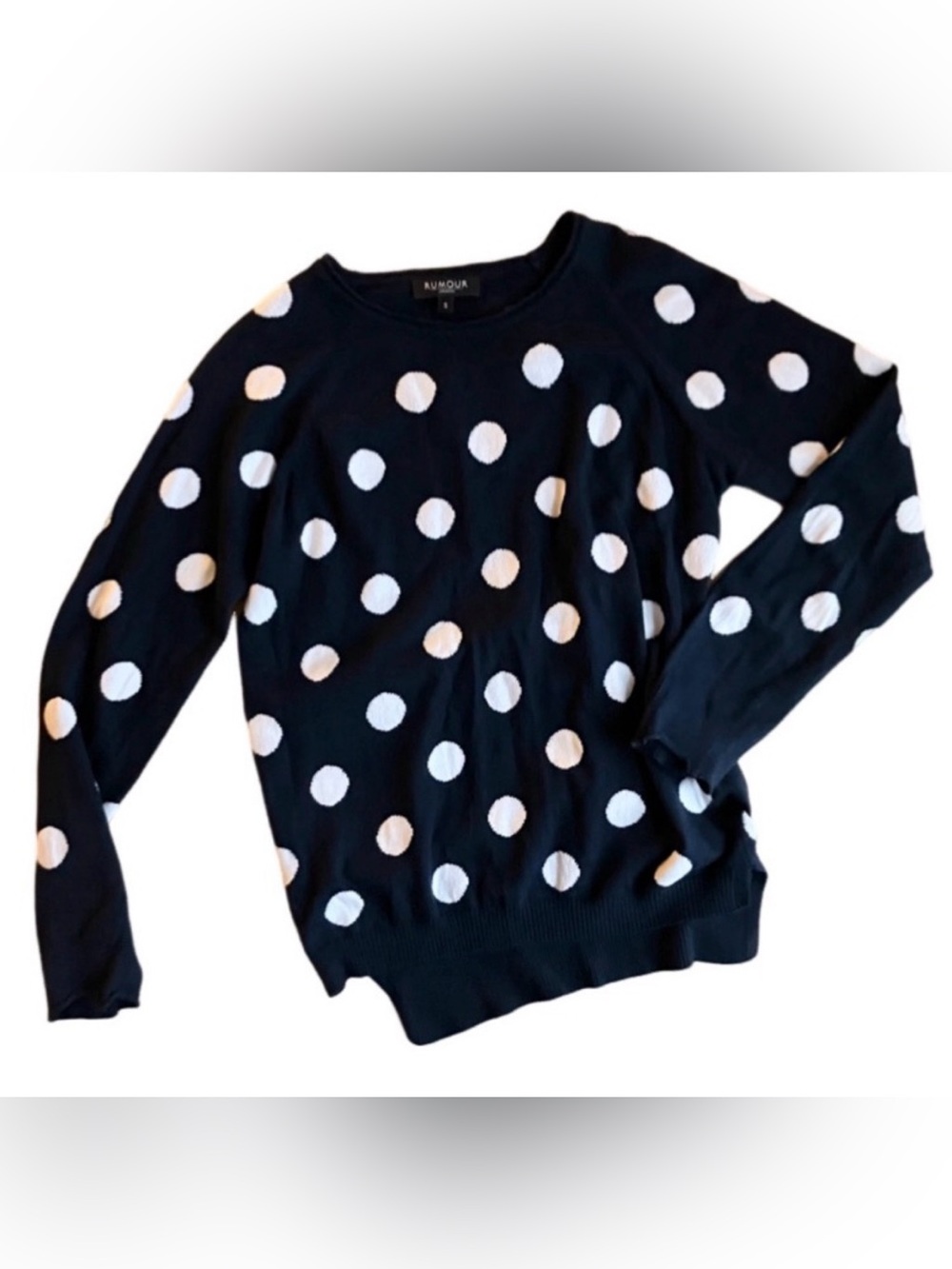 Rumour EMMY Long sleeve intarsia-polka dot knitted jumper Sweater S Navy Blue